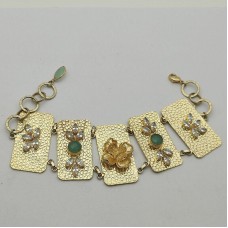 Gold Plated Gemstone CZ set Handmade Open Bracelet For women Girl